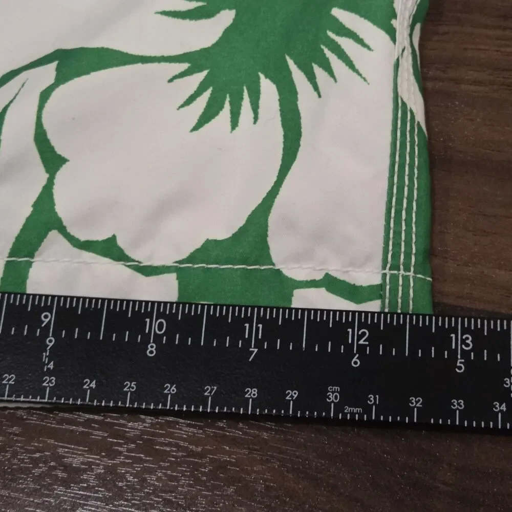 Old Navy Mens L Board Shorts Green White Floral Hawaiian Print Drawstring Swim